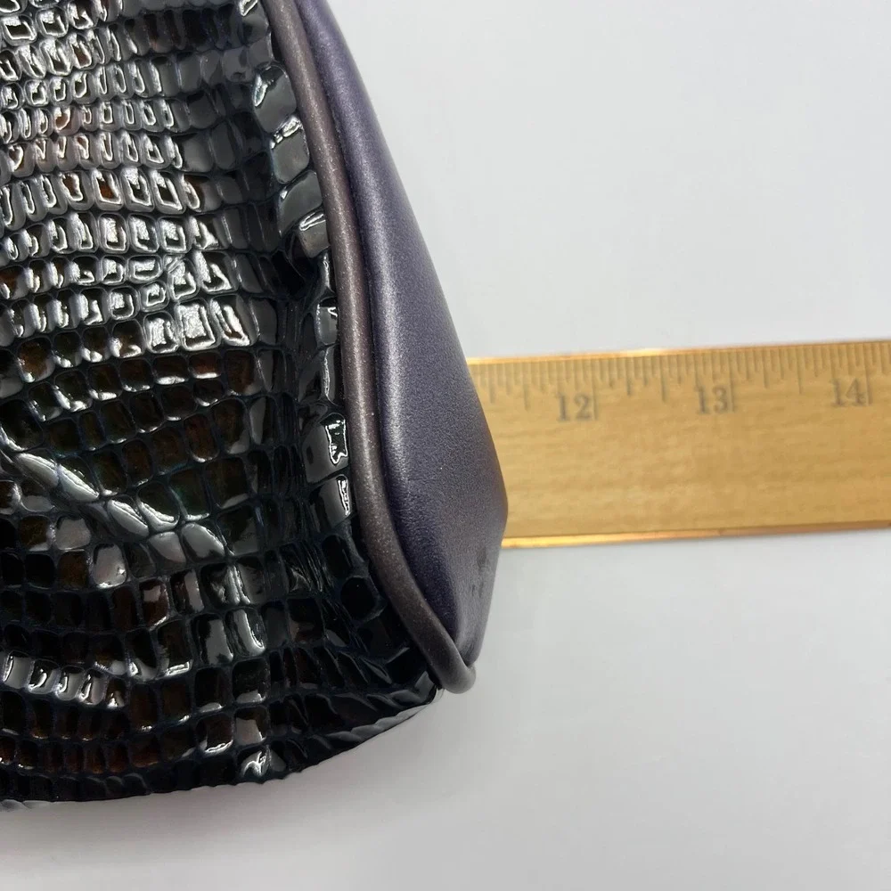 Vintage Faux Croc Clutch Envelope Evening Bag Brown Purple Chic Retro Midcentury